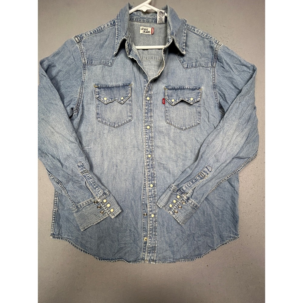 Levi's Western Shirt 100% Cotton Denim Light Wash Blue Large Mens